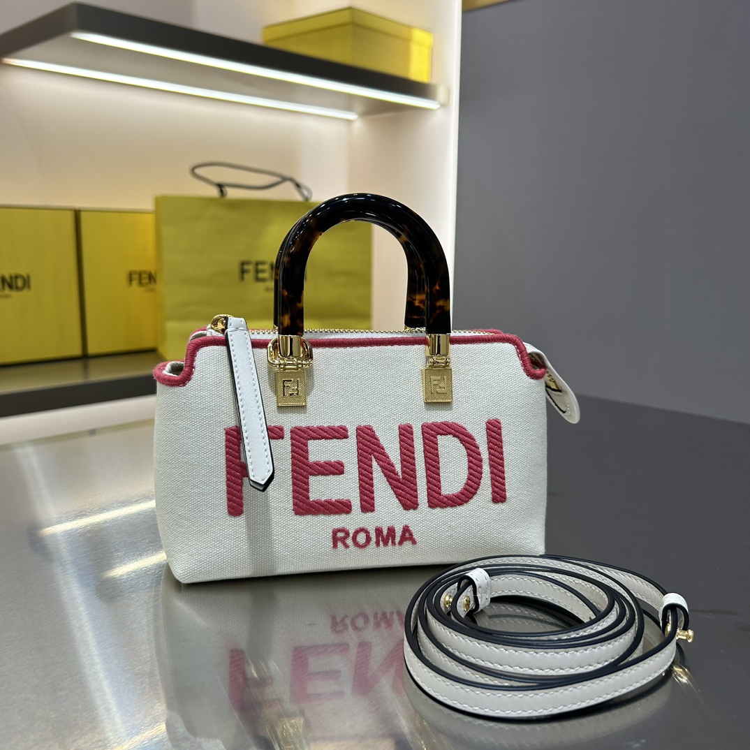 [TOP] FENDI Canvas embroidery Boston Bags - 17×18×8cm - GHW