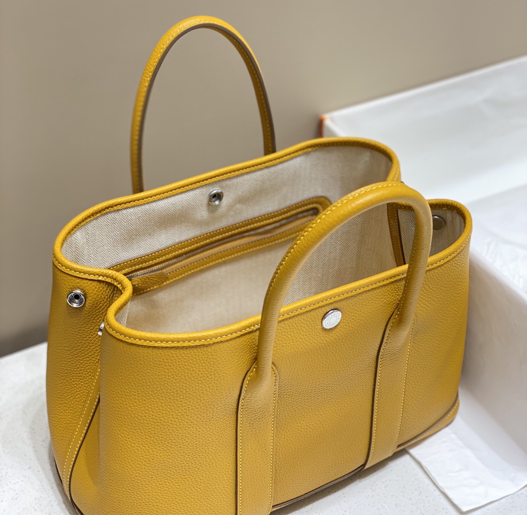 [TOP] HERMES Garden Party Bags Leather 30CM - Amber Yellow&SHW