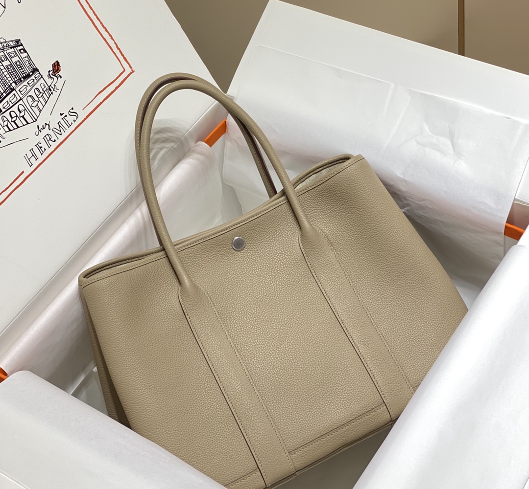 [TOP] HERMES Garden Party Bags Leather 30CM/36CM - Windbreaker Gray&SHW
