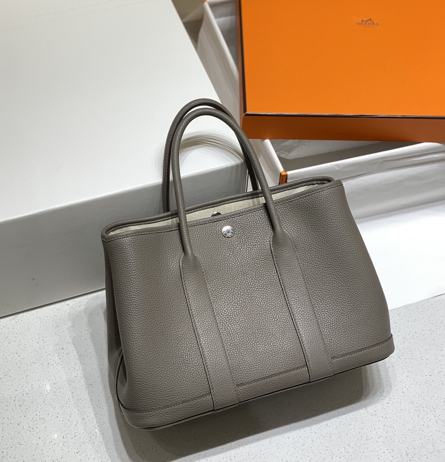 [TOP] HERMES Garden Party Bags Leather 30CM/36CM- Pewter Gray&SHW