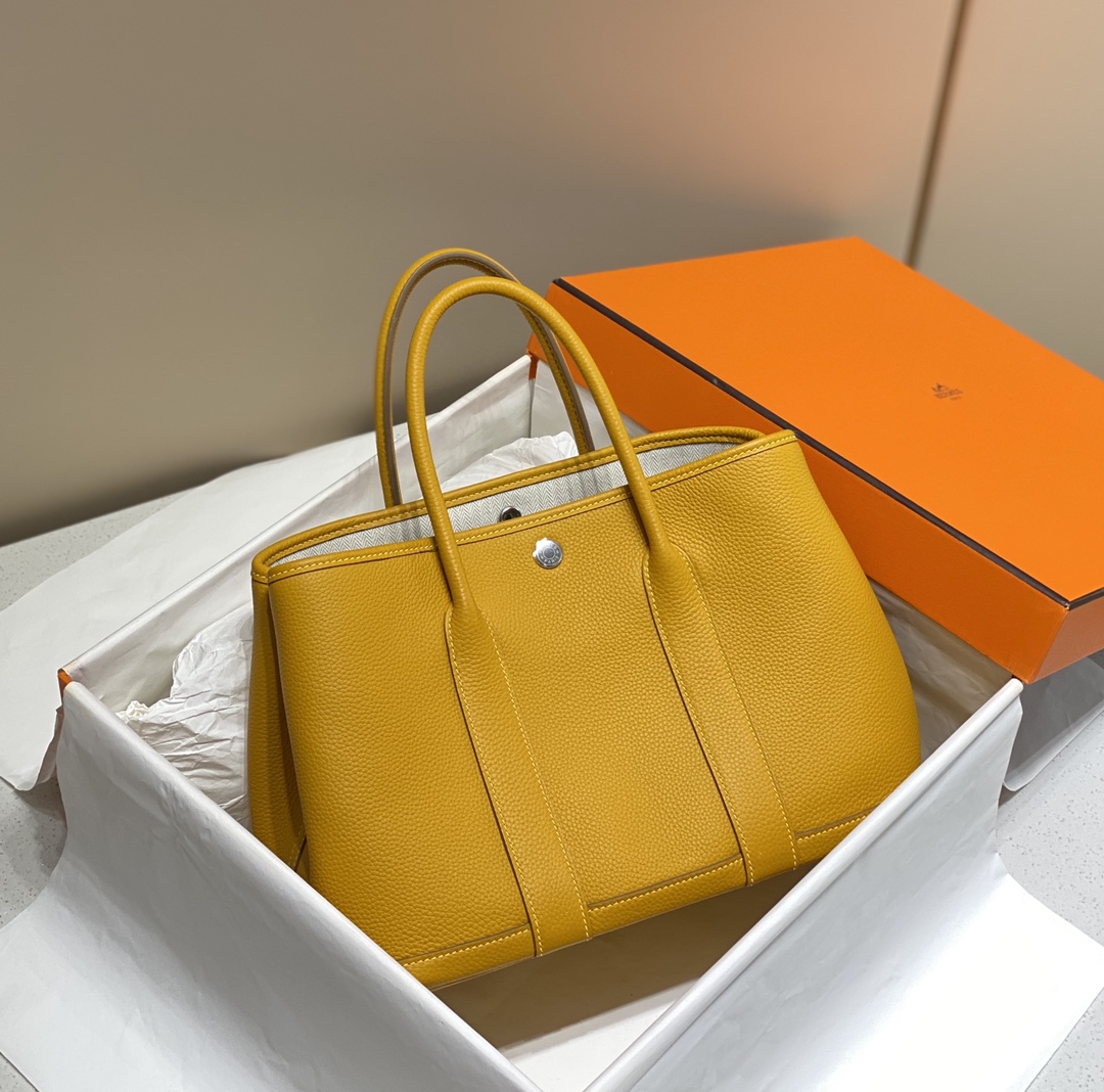 [TOP] HERMES Garden Party Bags Leather 30CM - Amber Yellow&SHW
