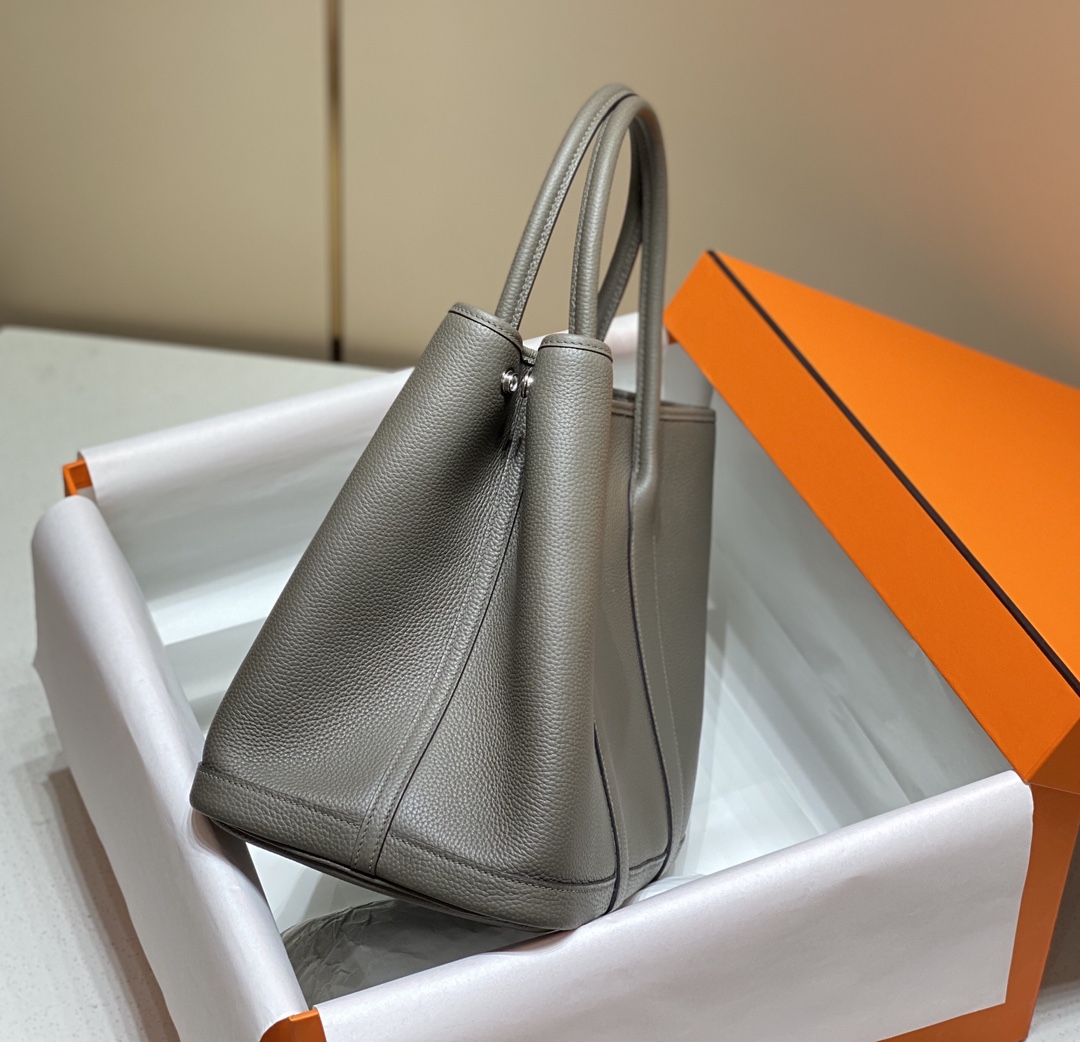 [TOP] HERMES Garden Party Bags Leather 30CM/36CM- Pewter Gray&SHW