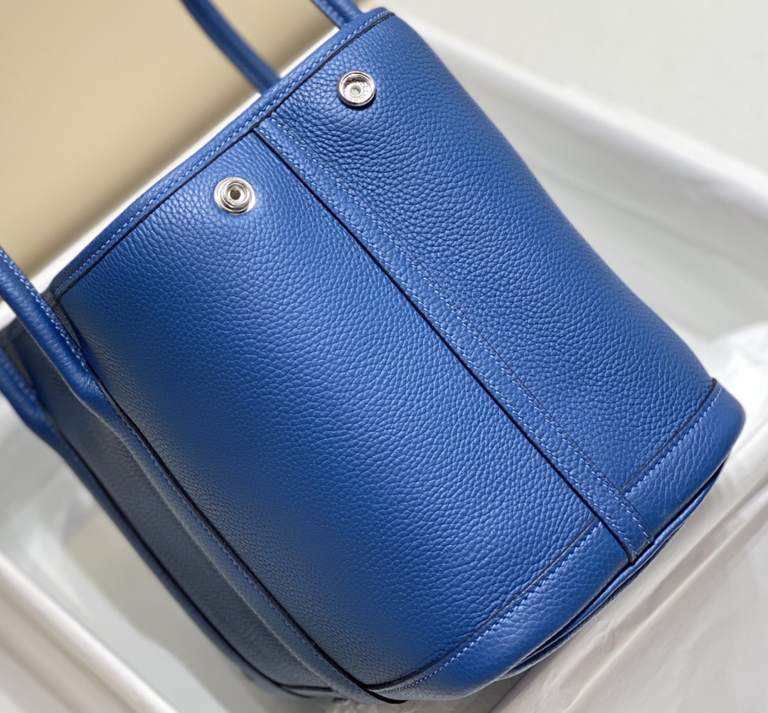 [TOP] HERMES Garden Party Bags Leather 30CM - Deep Blue&SHW