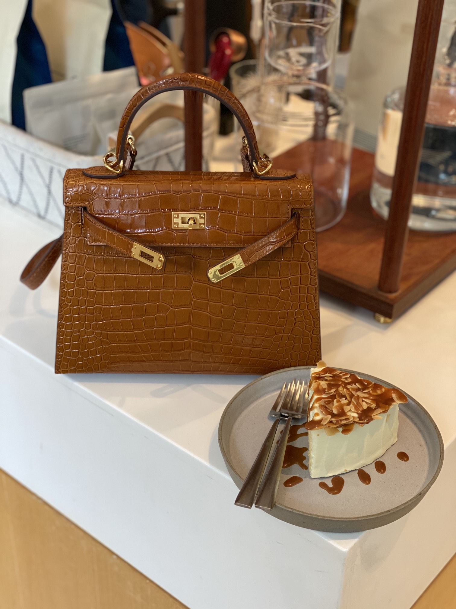 [TOP] HERMES Kelly Crocodile Printed Calfskin 25CM & 28CM - Brown & GHW