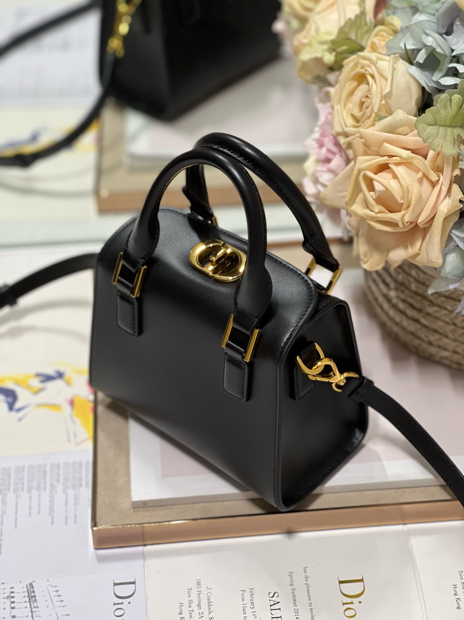 [TOP] Christian Dior Small Boston Handbag - Black&GHW - 20×12.5×16cm
