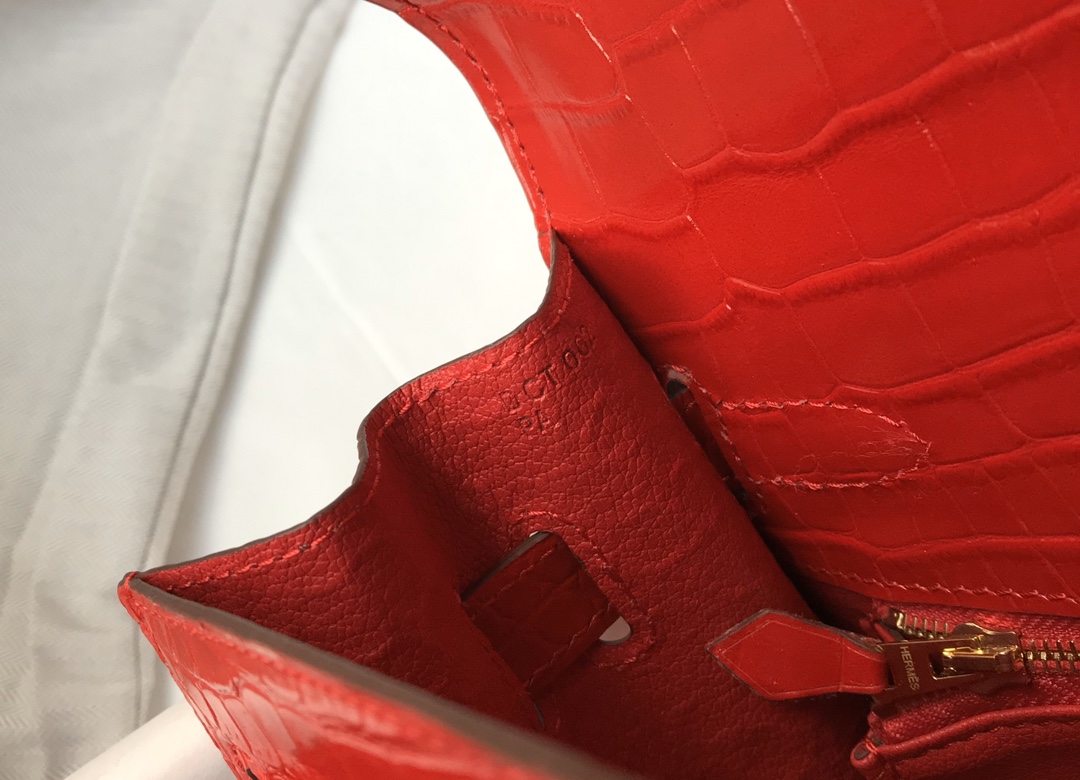 [TOP] HERMES Kelly Crocodile Printed Calfskin 25CM & 28CM - Red & GHW