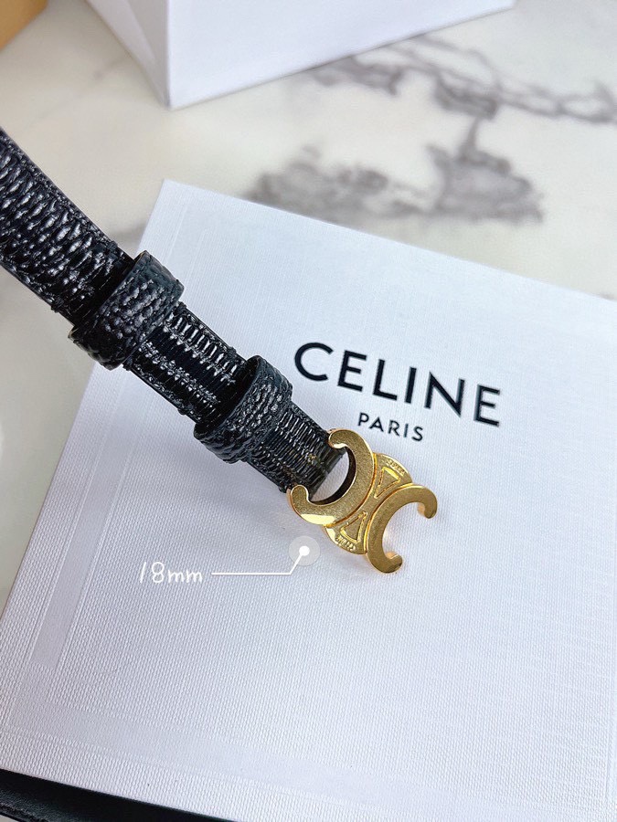 [TOP] CELINE Lizard Leather Belts - 1.8cm - Black