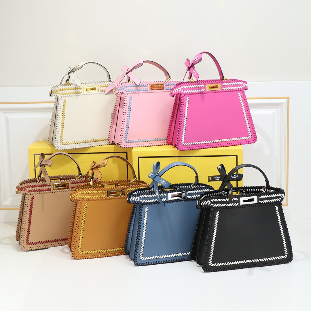 [TOP]FENDI Medium Leather Material Peekaboo Bags 33×25×11CM - 9 Colors - GHW&SHW