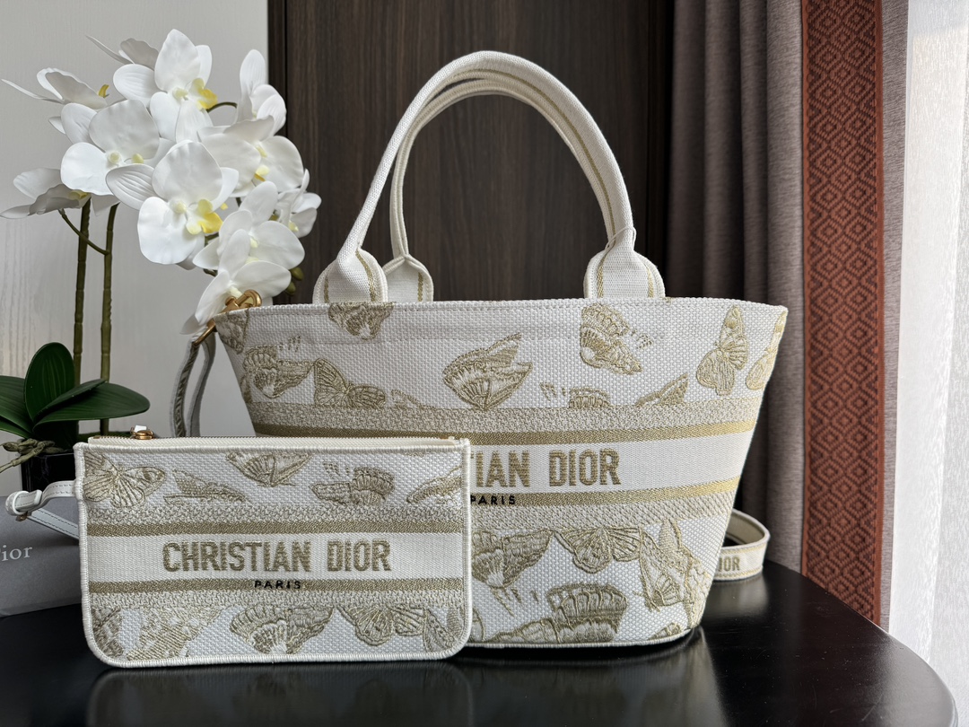 [TOP] Christian Dior Butterfly Embroidered Vegetable Basket Bags 27*20*8cm - Two Colors