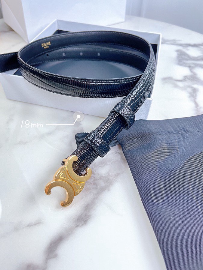 [TOP] CELINE Lizard Leather Belts - 1.8cm - Black