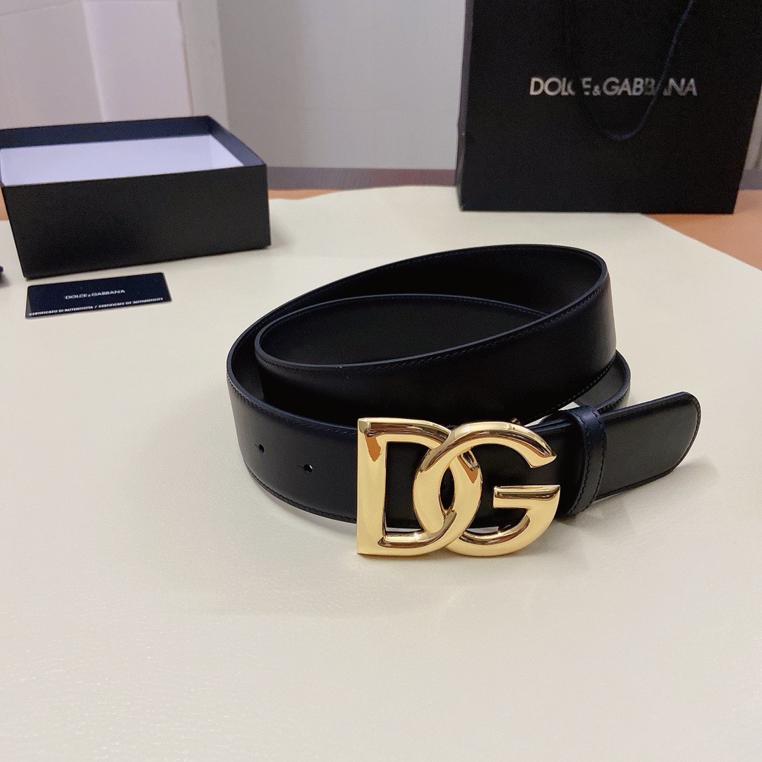 [TOP] Dolce & Gabbana D&G Double Sided Top Layer Cowhide Belts 4CM - Black