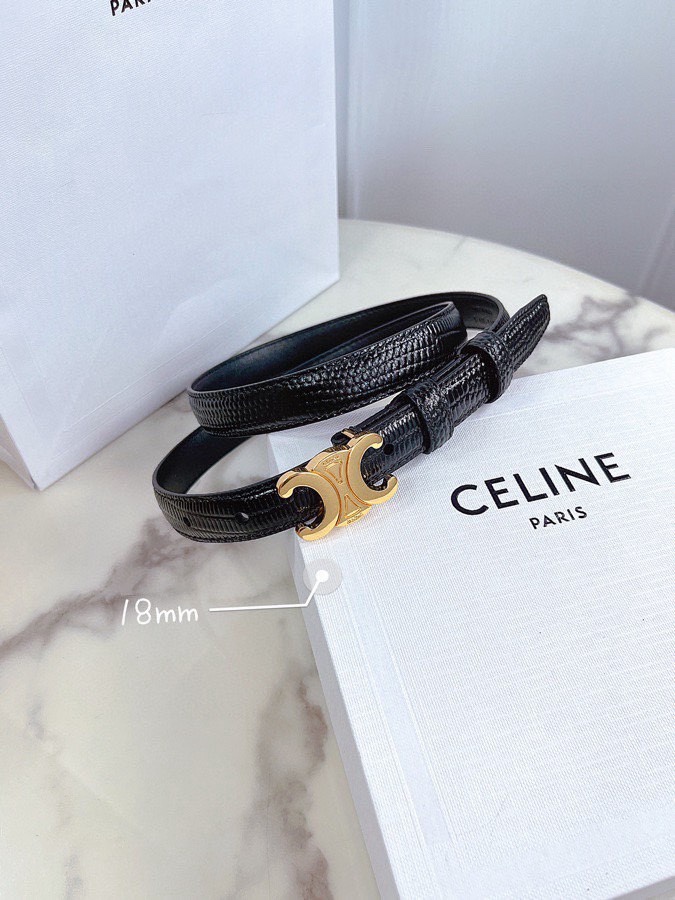 [TOP] CELINE Lizard Leather Belts - 1.8cm - Black