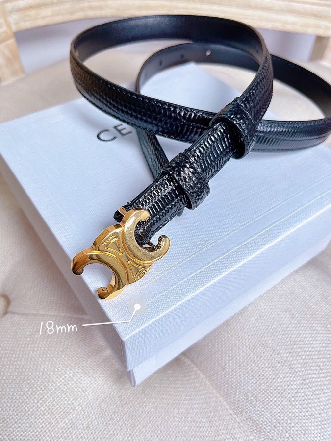 [TOP] CELINE Lizard Leather Belts - 1.8cm - Black