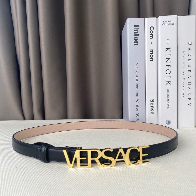 [TOP] VERSACE Cowhide With Electroplated Pure Steel Hardware Belts 2cm- Black