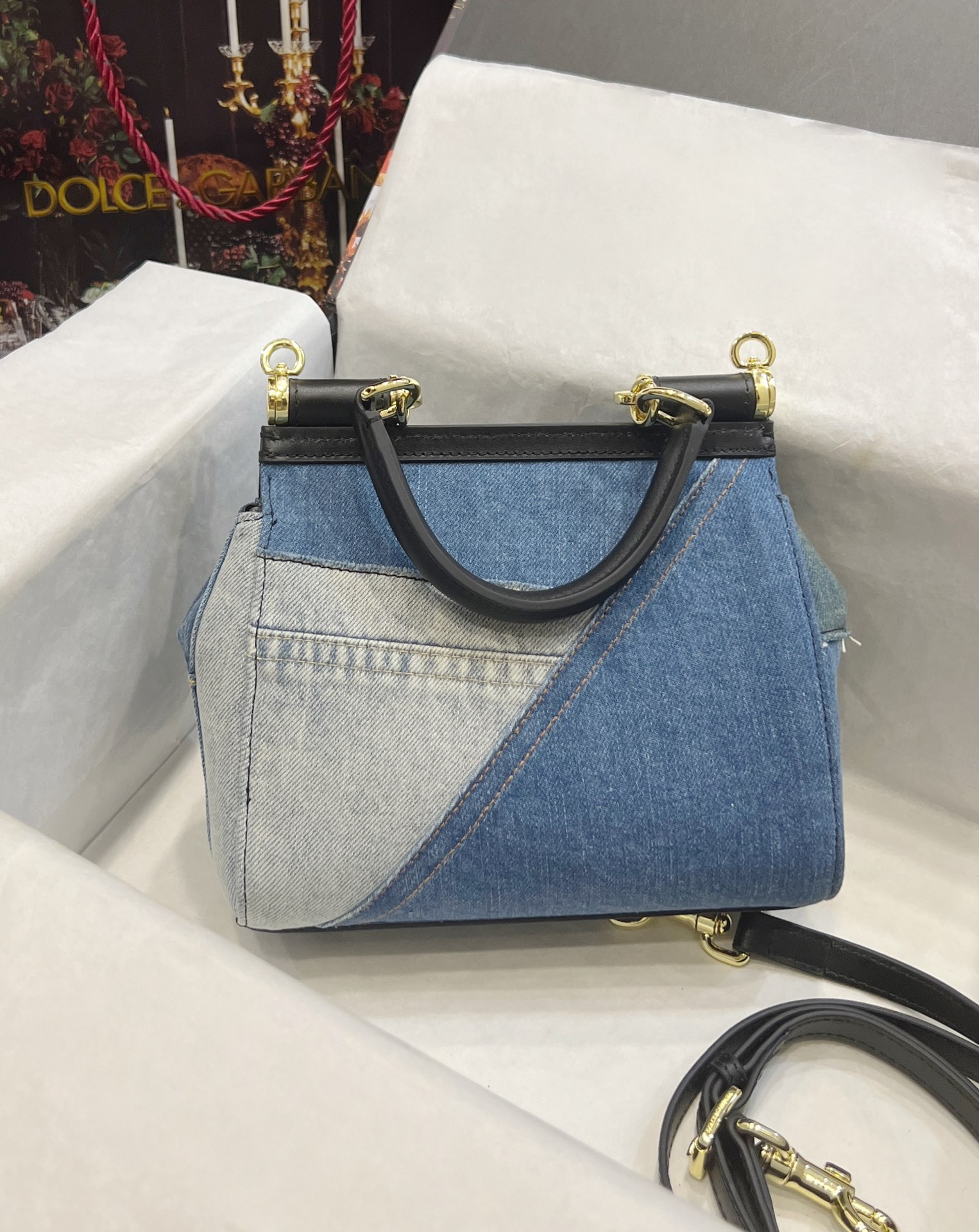 [TOP] Dolce & Gabbana D&G Sicily Bag Cowhide and Denim 20x16x8cm