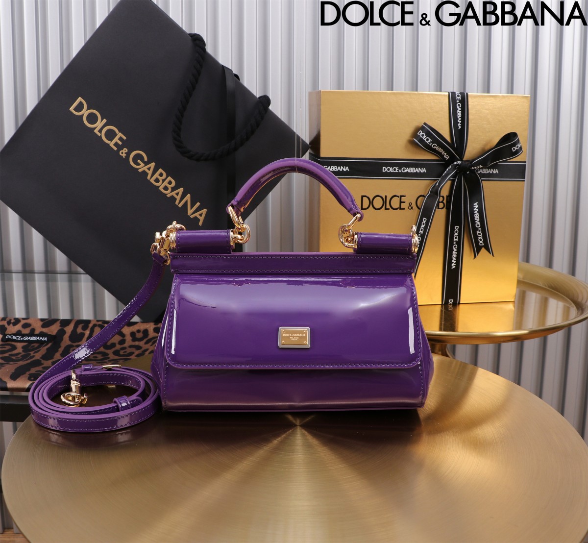 [TOP] Dolce & Gabbana D&G Sicily Bag Polished Calfskin 11x18x6cm/20x16x8cm - Purple