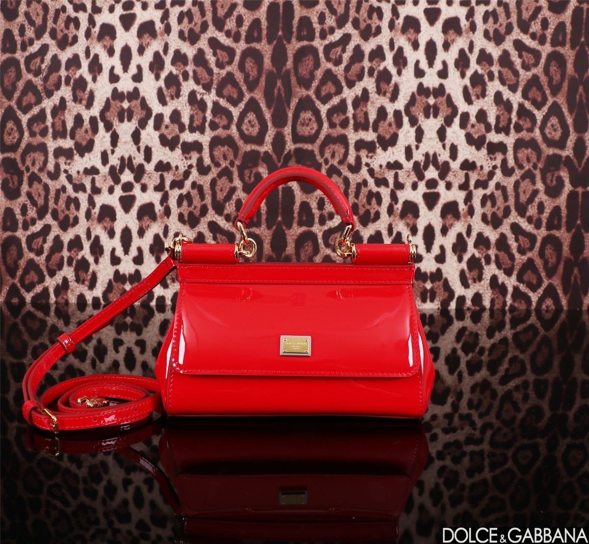 [TOP] Dolce & Gabbana D&G Sicily Bag Polished Calfskin 11x18x6cm/20x16x8cm/29x18x12cm - Red