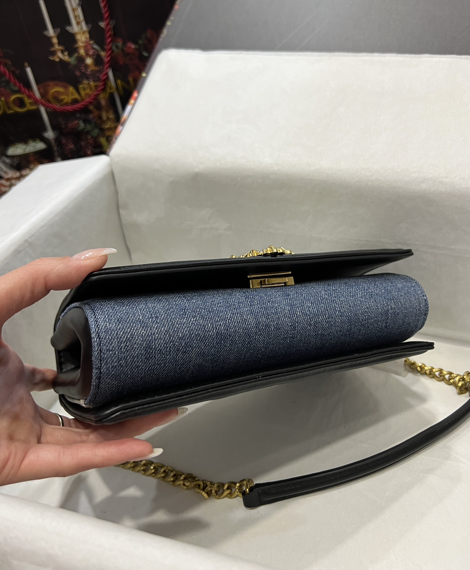 [TOP] Dolce & Gabbana D&G Devotion Bag Cowhide and Denim Medium 21x5x13.5cm