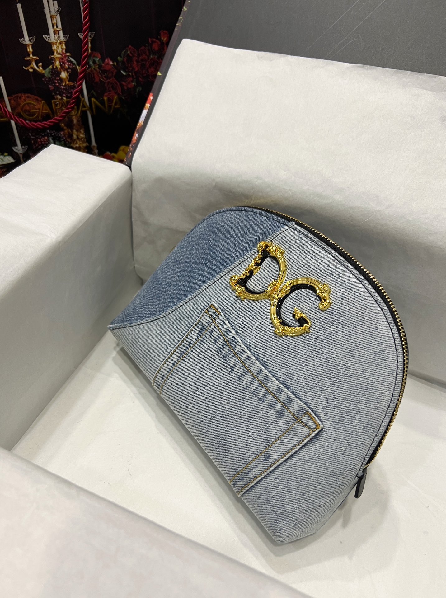 [TOP] Dolce & Gabbana D&G Bag Cowhide and Denim 25x18x6cm