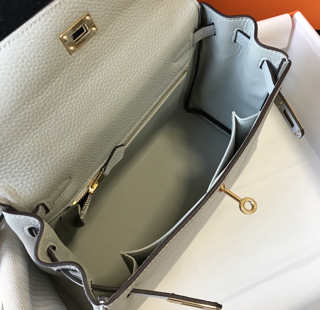 [TOP] HERMES Kelly Togo Leather 25cm/28cm/32cm - Pearl Gray & GHW