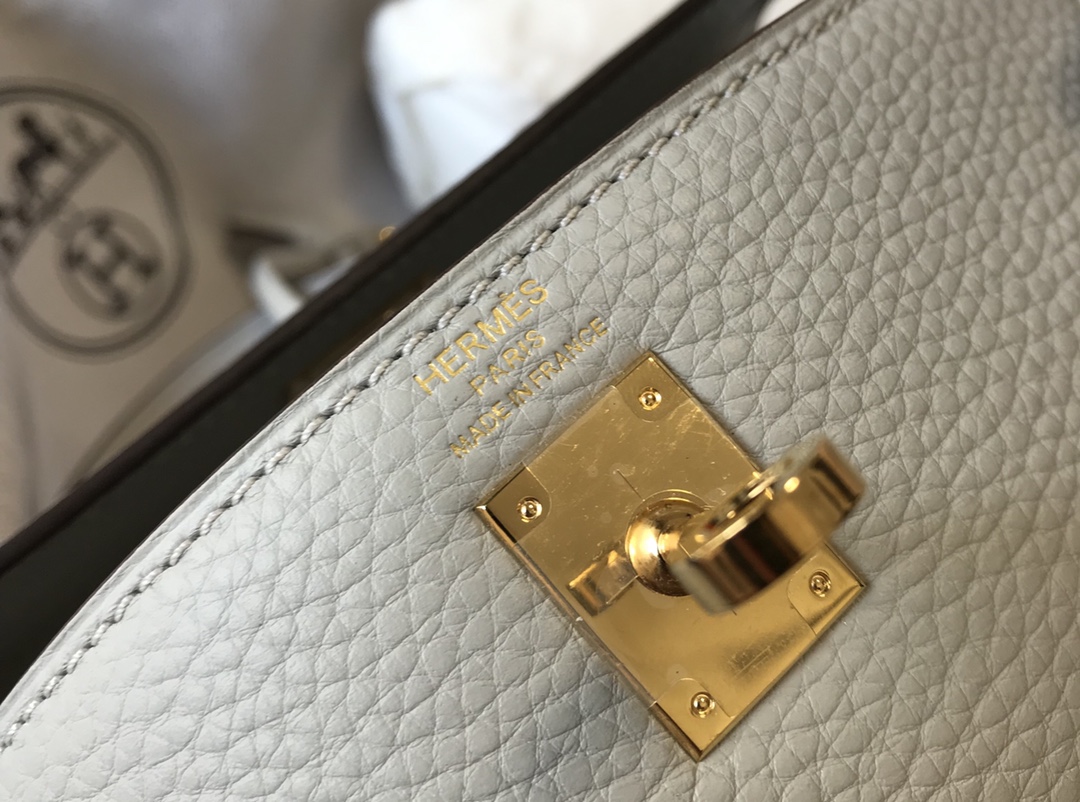 [TOP] HERMES Kelly Togo Leather 25cm/28cm/32cm - Pearl Gray & GHW
