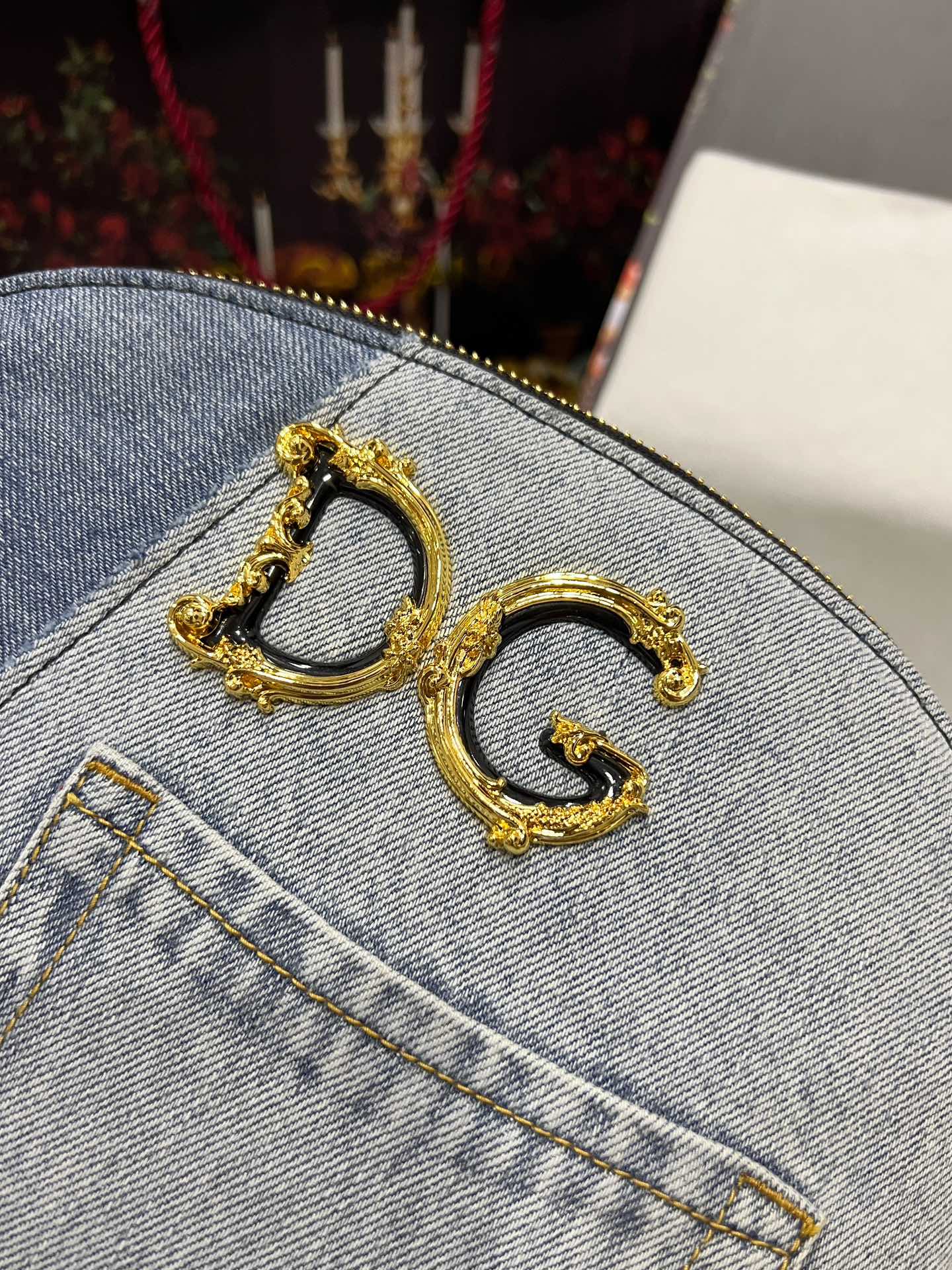 [TOP] Dolce & Gabbana D&G Bag Cowhide and Denim 25x18x6cm