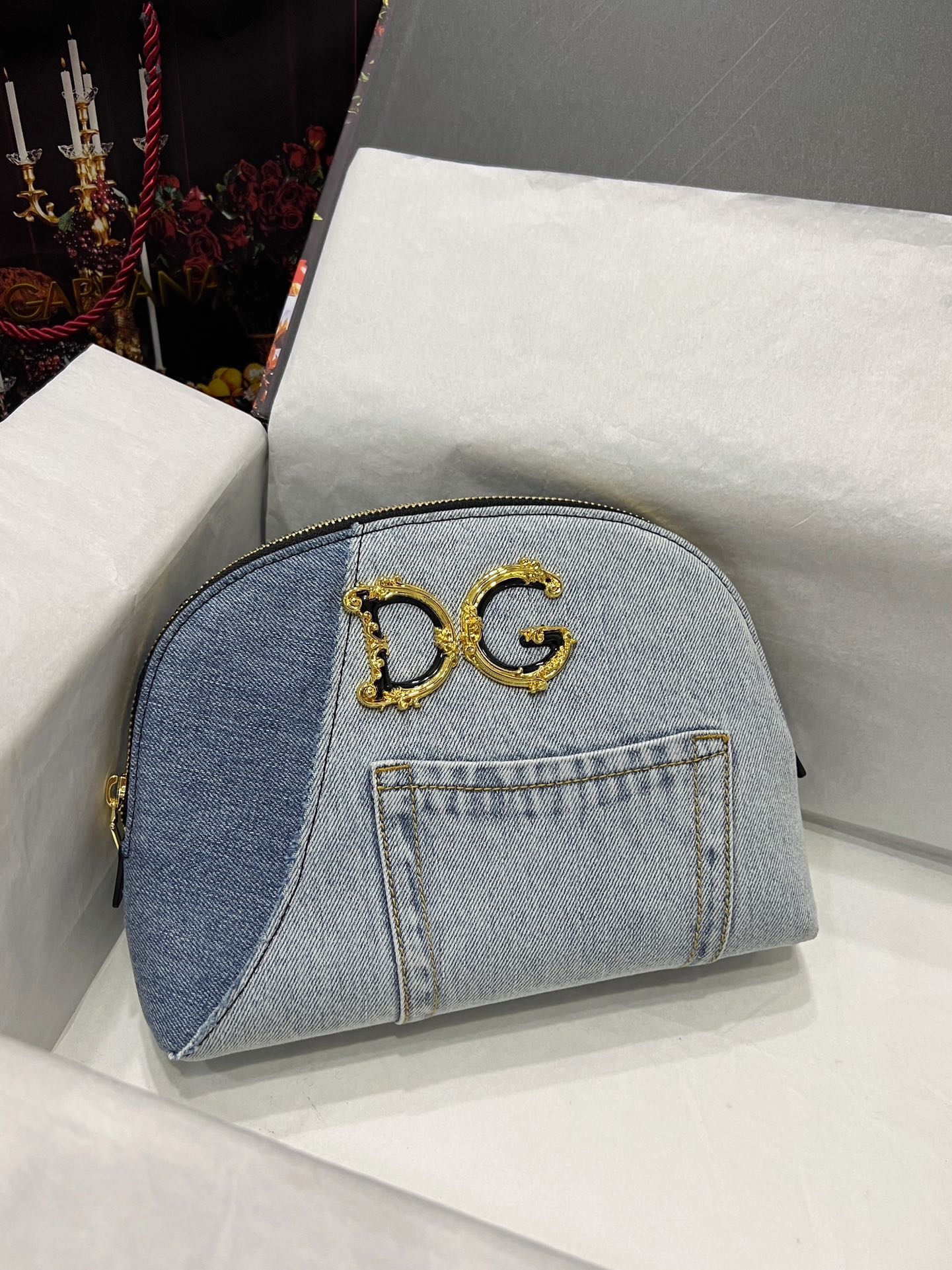 [TOP] Dolce & Gabbana D&G Bag Cowhide and Denim 25x18x6cm