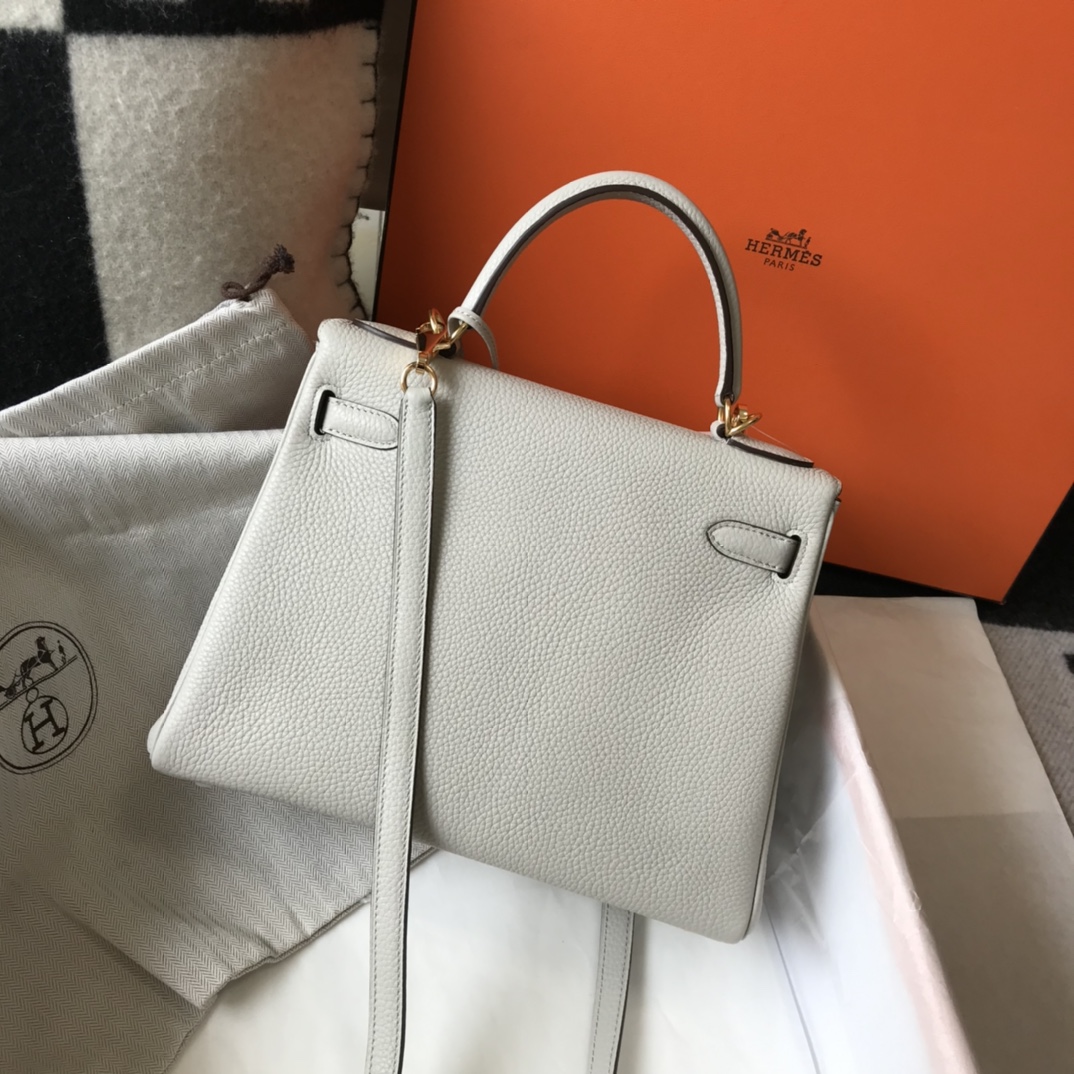 [TOP] HERMES Kelly Togo Leather 25cm/28cm/32cm - Pearl Gray & GHW
