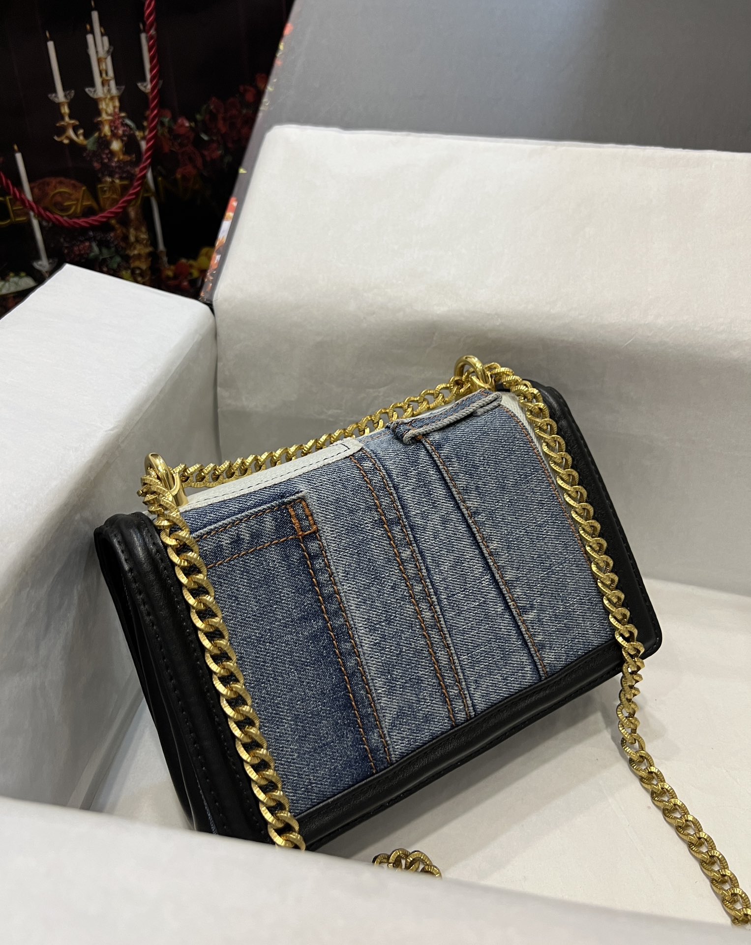 [TOP] Dolce & Gabbana D&G Devotion Bag Cowhide and Denim Medium 21x5x13.5cm