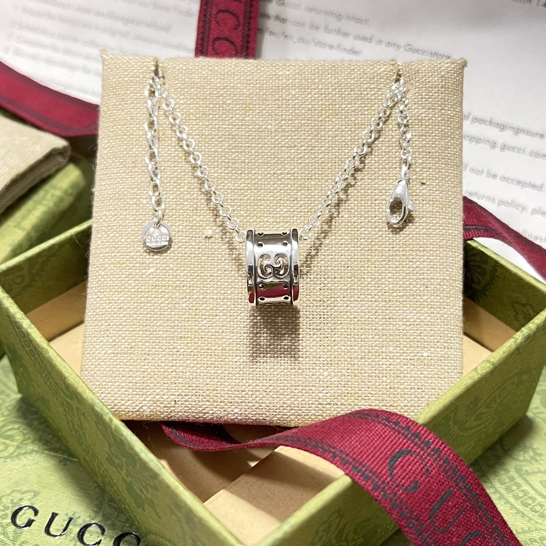 [TOP] GUCCI Hollow GG Necklace - Silver