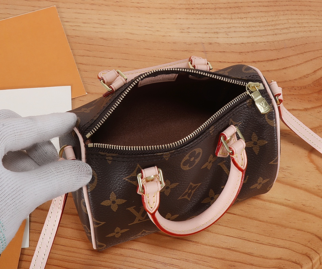 [TOP] Louis Vuitton LV Nano Speedy Handbag Made Of Monogram Canvas 16x12.5x10cm-Brown
