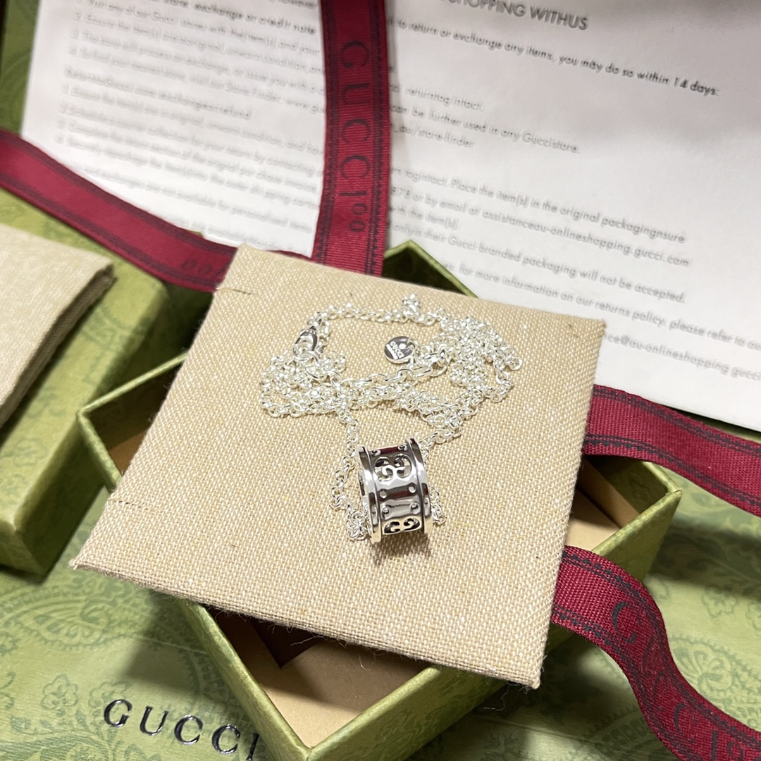 [TOP] GUCCI Hollow GG Necklace - Silver