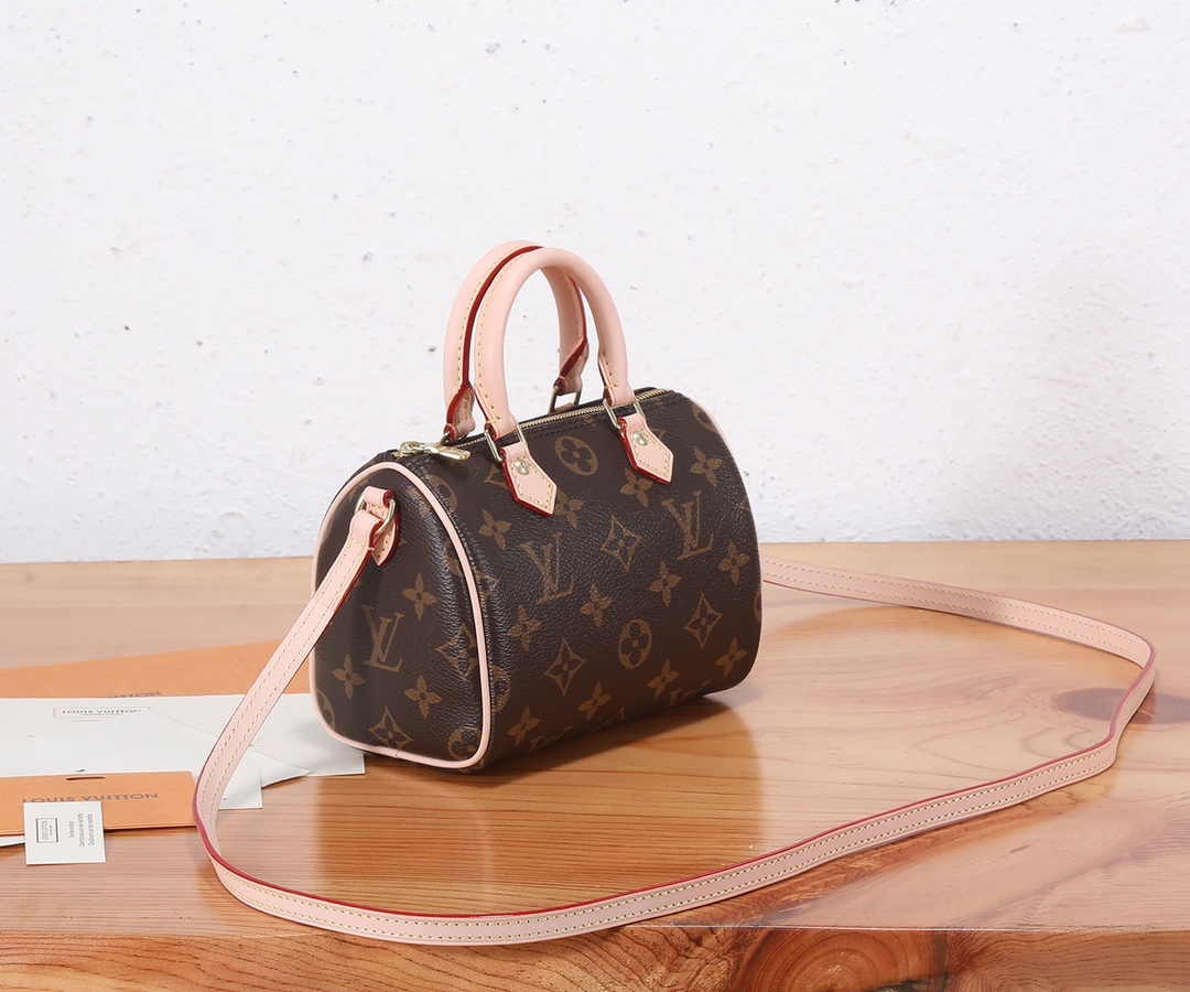 [TOP] Louis Vuitton LV Nano Speedy Handbag Made Of Monogram Canvas 16x12.5x10cm-Brown