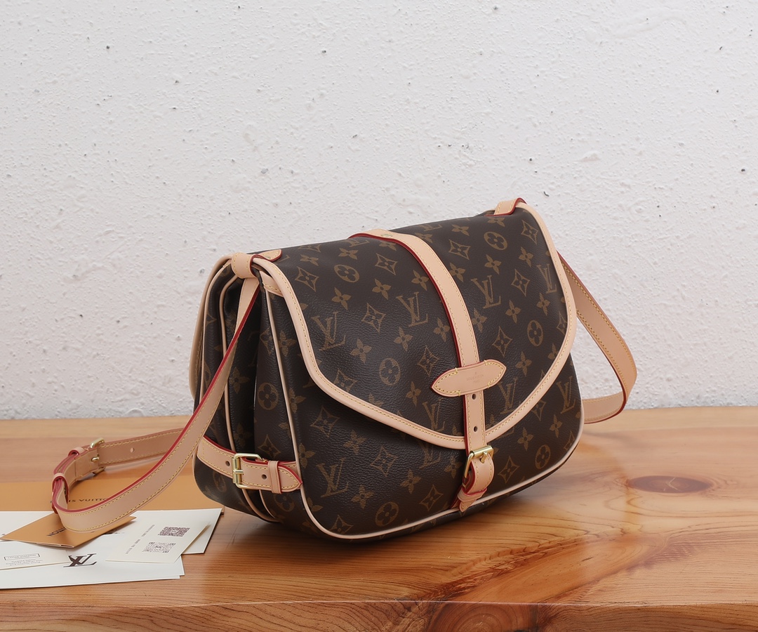 [TOP] Louis Vuitton LV Monogram Cowhide Diane Bag - 28x11x20cm-Brown