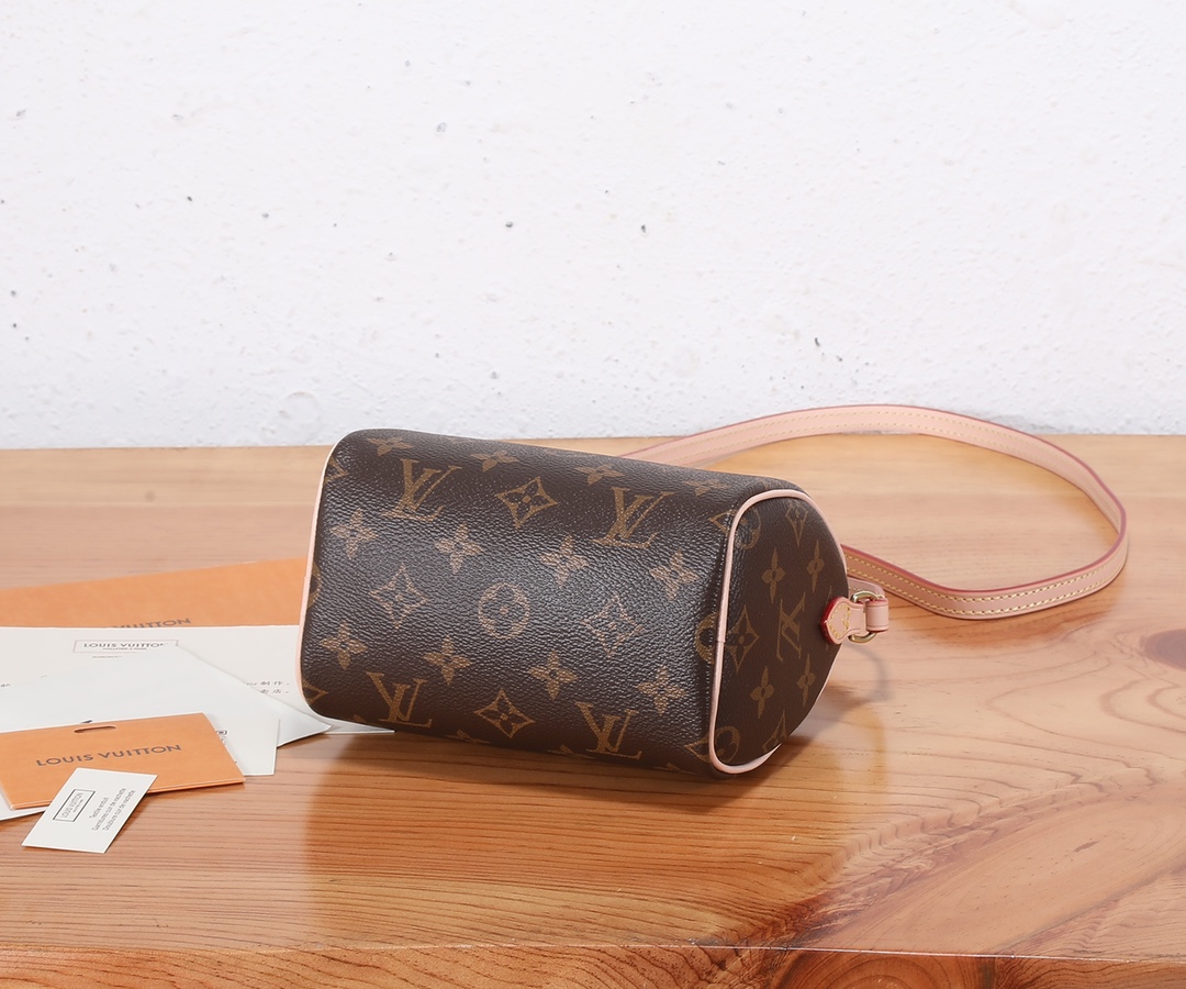 [TOP] Louis Vuitton LV Nano Speedy Handbag Made Of Monogram Canvas 16x12.5x10cm-Brown