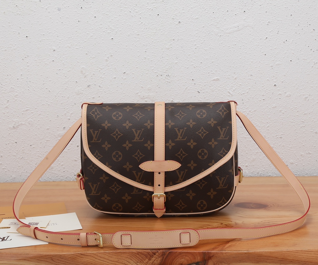 [TOP] Louis Vuitton LV Monogram Cowhide Diane Bag - 28x11x20cm-Brown