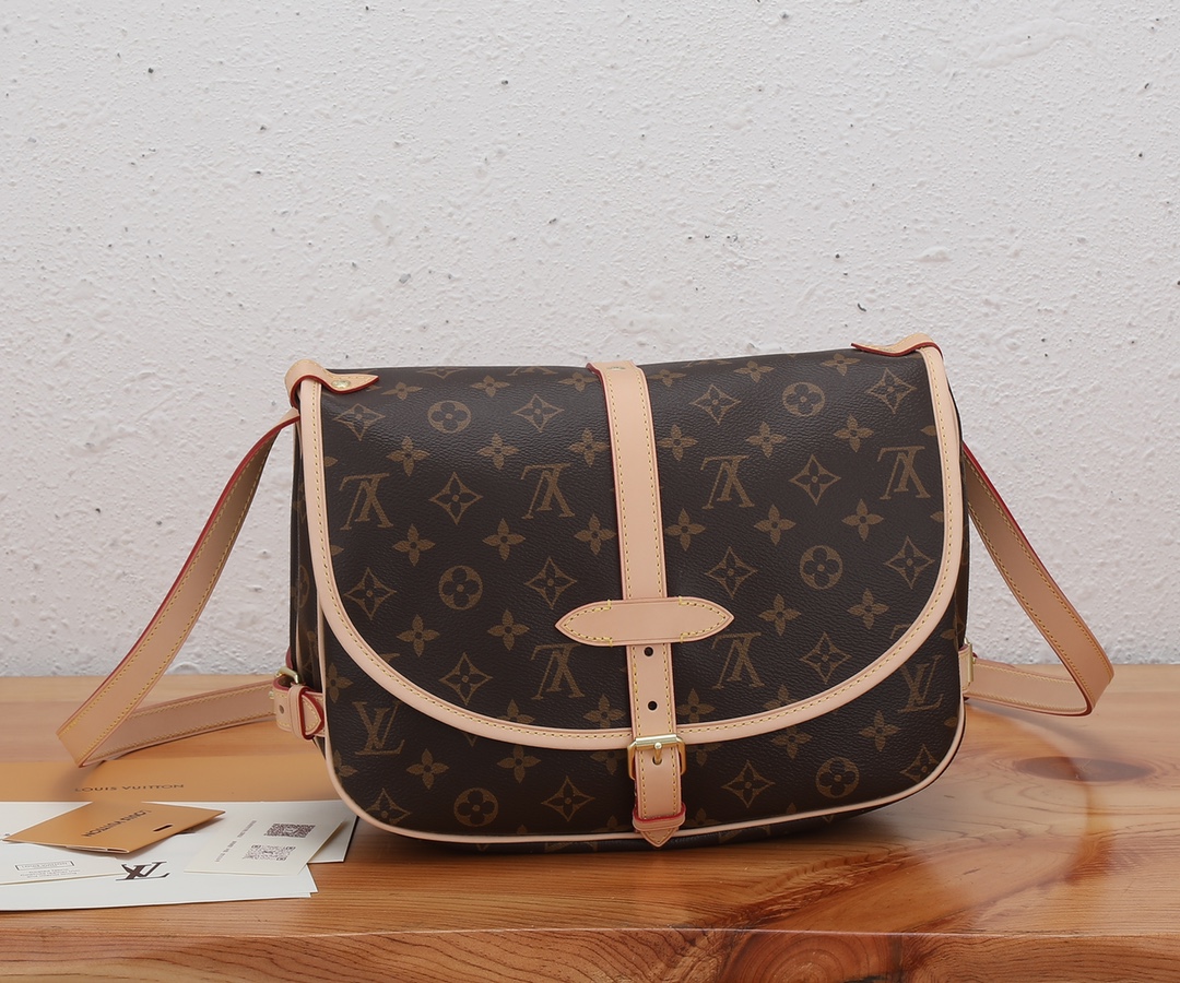 [TOP] Louis Vuitton LV Monogram Cowhide Diane Bag - 28x11x20cm-Brown