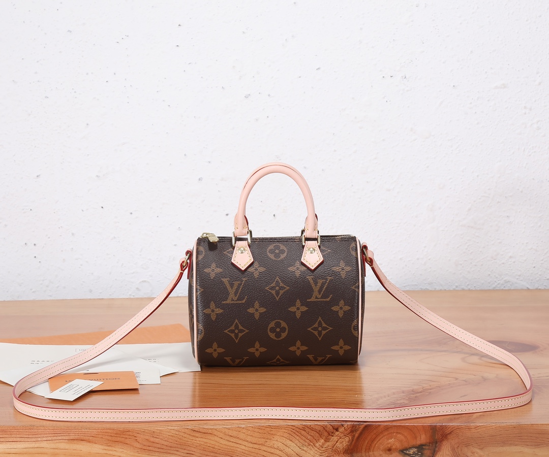 [TOP] Louis Vuitton LV Nano Speedy Handbag Made Of Monogram Canvas 16x12.5x10cm-Brown