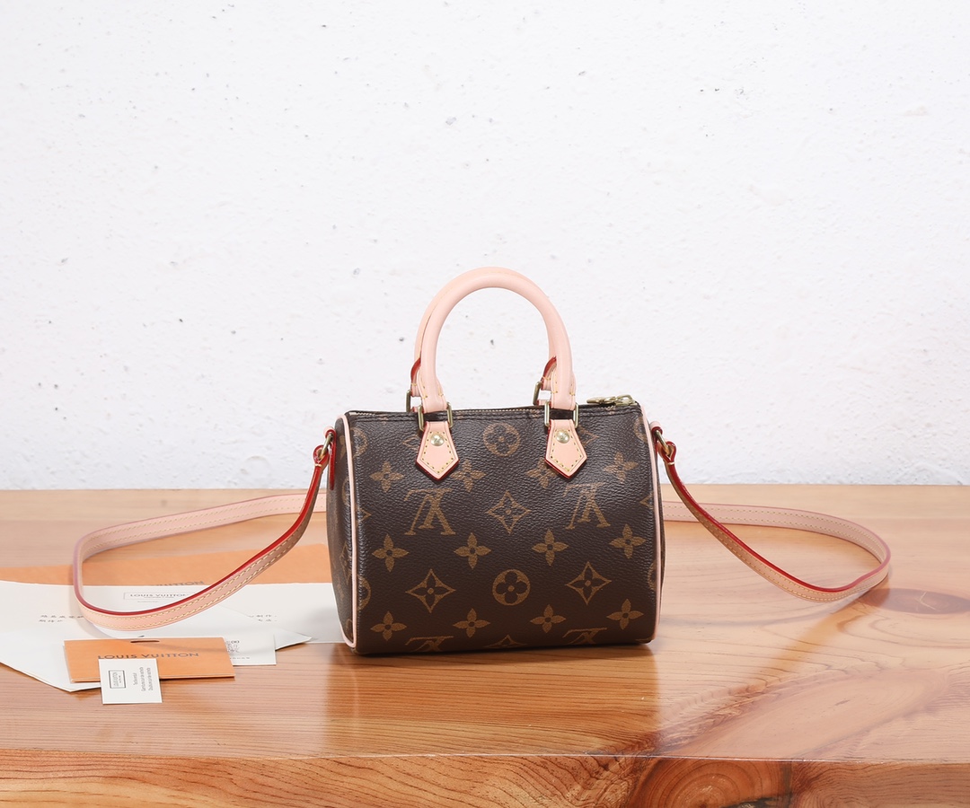 [TOP] Louis Vuitton LV Nano Speedy Handbag Made Of Monogram Canvas 16x12.5x10cm-Brown
