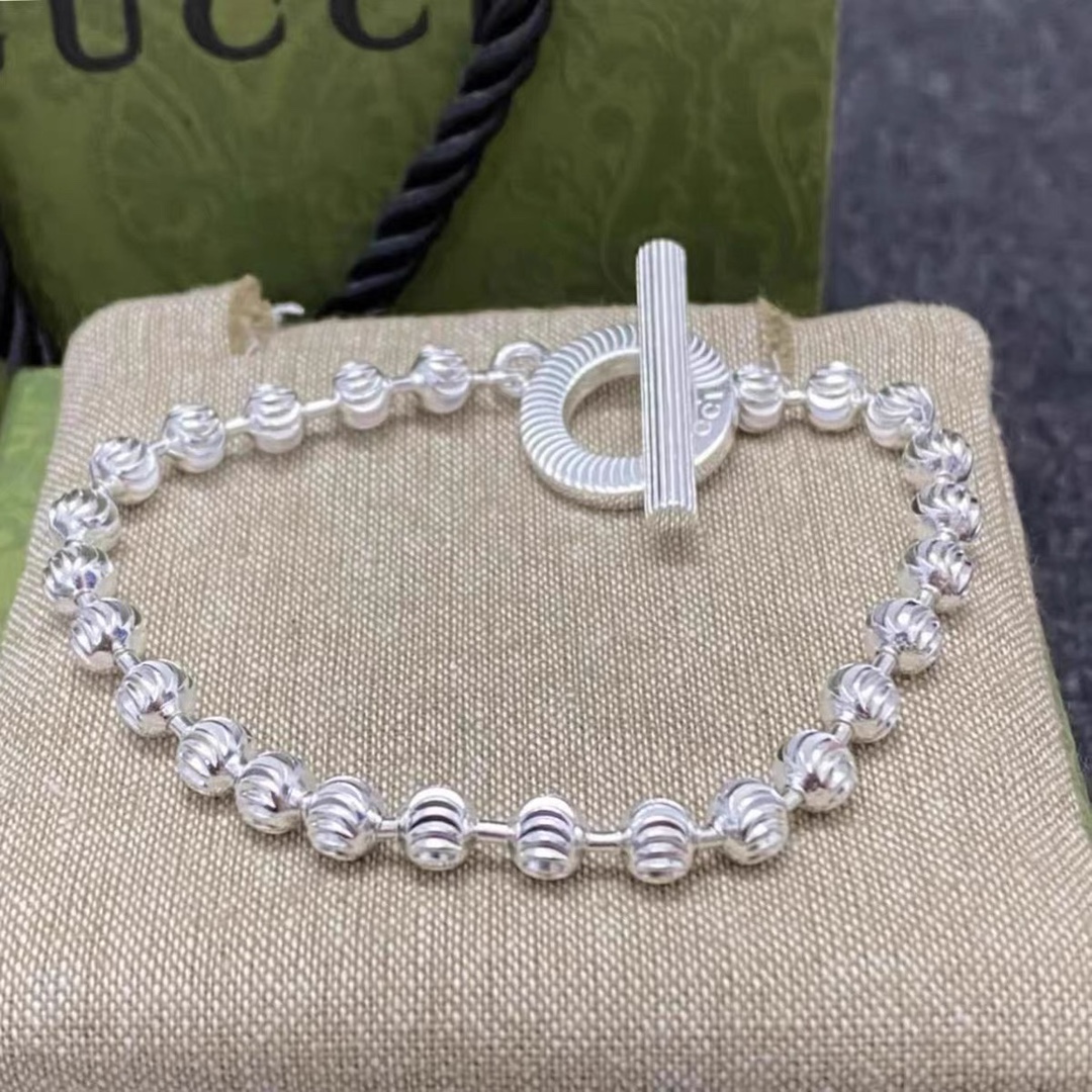 [TOP] GUCCI Silver Bead OT Buckle Bracelet