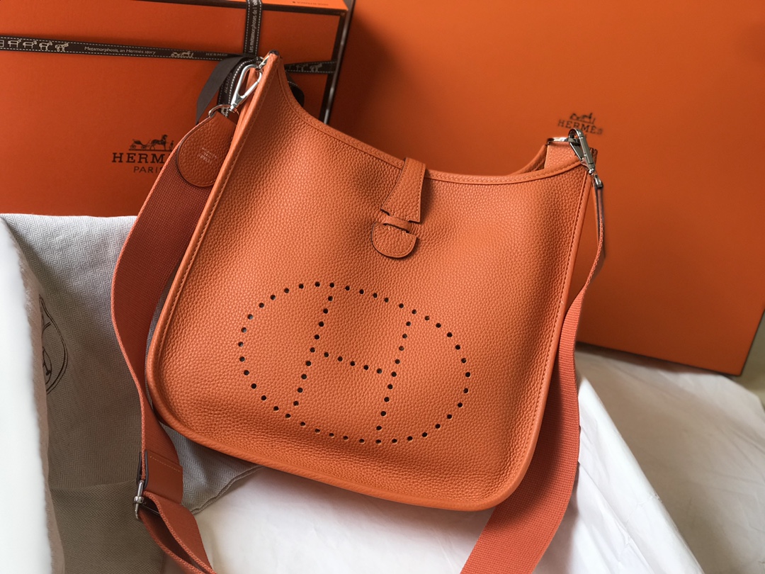 [TOP] HERMES Evelyne Bag 28CM - Orange&SHW