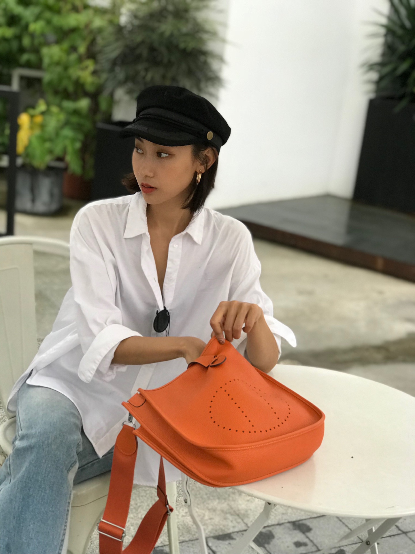 [TOP] HERMES Evelyne Bag 28CM - Orange&SHW