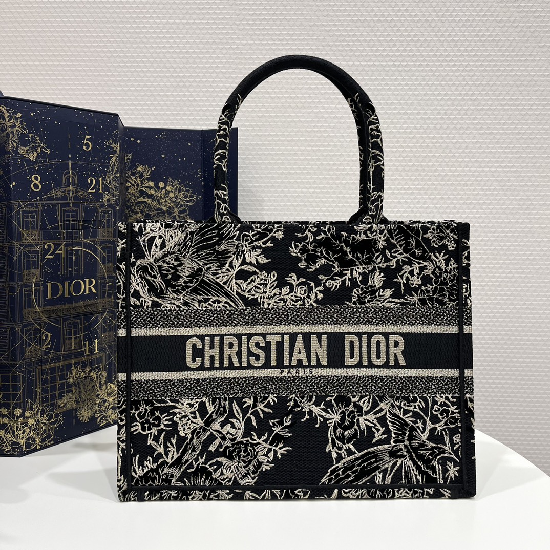 [TOP] Christian Dior Golden Silk Black Magpie Medium Tote Bags - 36*18*28cm - Black