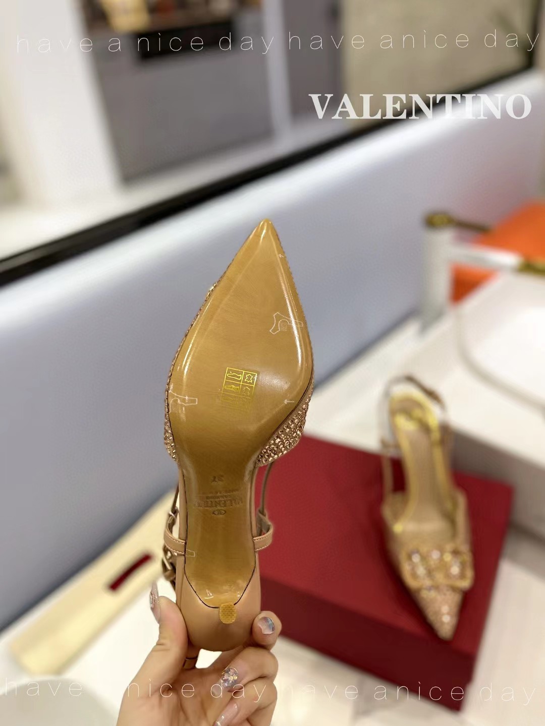 [TOP] VALENTINO VLogo embellished slingback pumps - Rose Gold