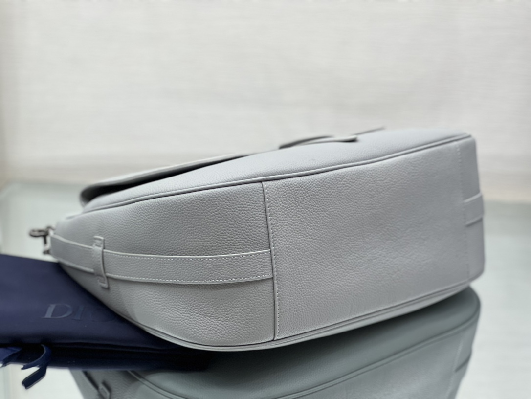 [Top] Christian Dior Men's Gray Grain Leather Handbag - 40×29.5×14.5cm