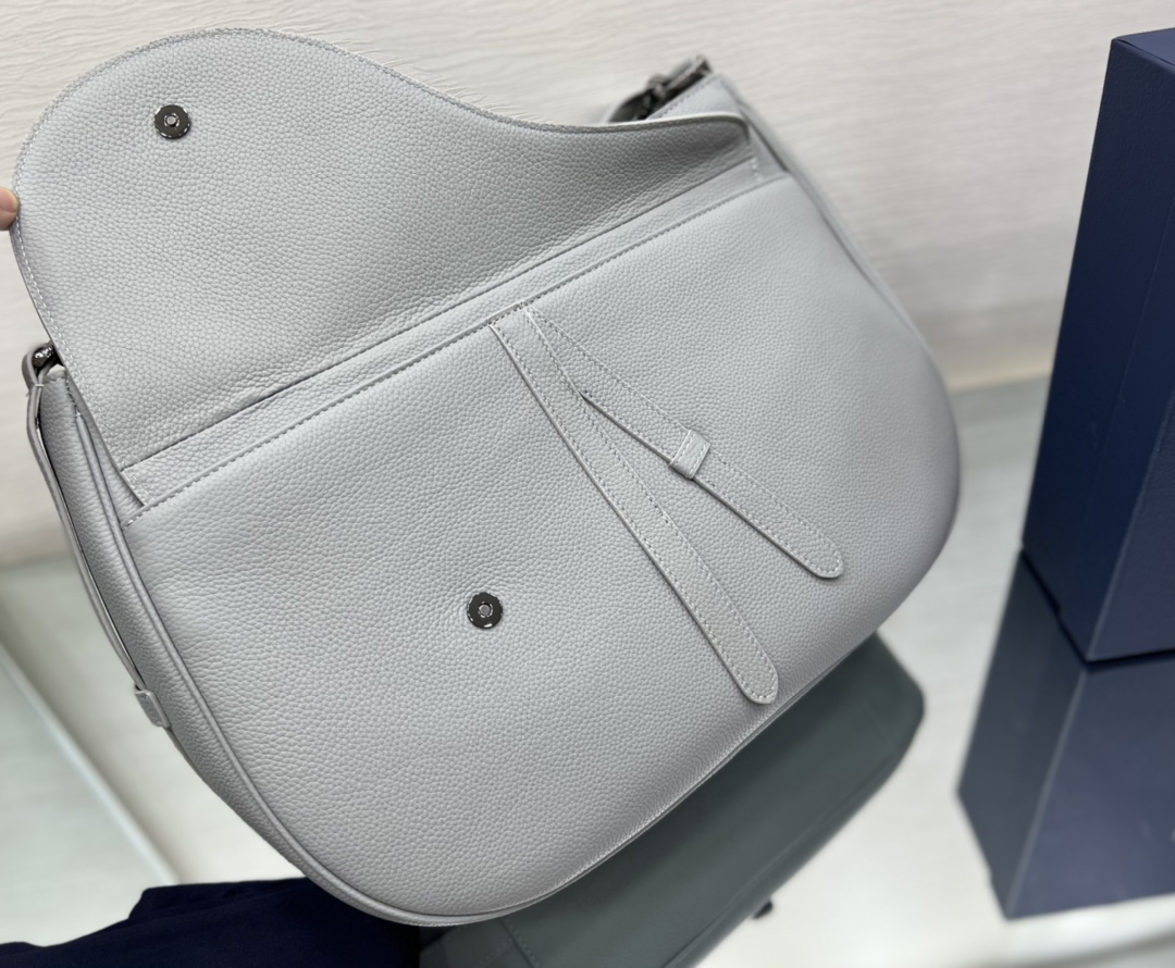 [Top] Christian Dior Men's Gray Grain Leather Handbag - 40×29.5×14.5cm