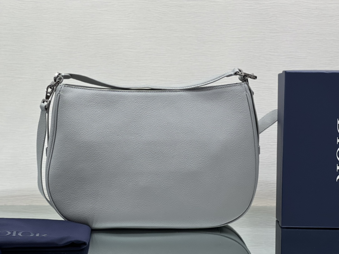 [Top] Christian Dior Men's Gray Grain Leather Handbag - 40×29.5×14.5cm