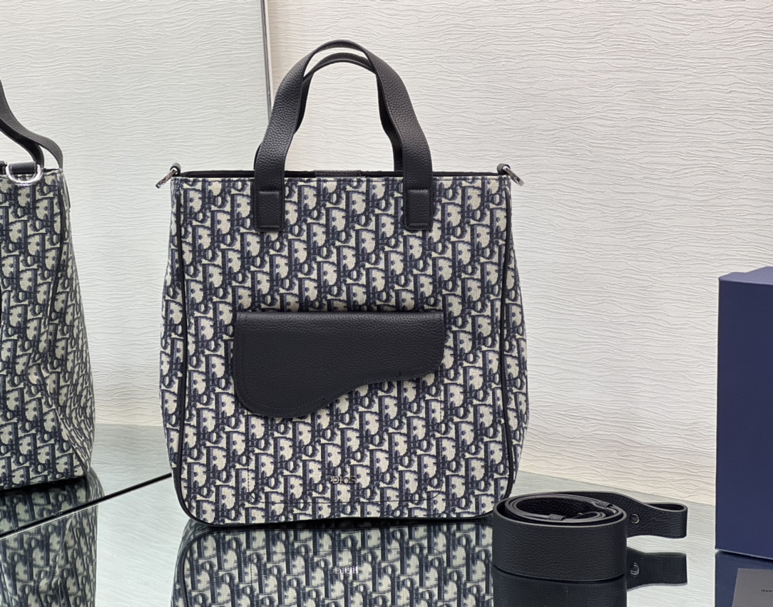 [Top] Christian Dior Men's Using Oblique Printed Fabric Saddle Handbag - 30x33x10CM