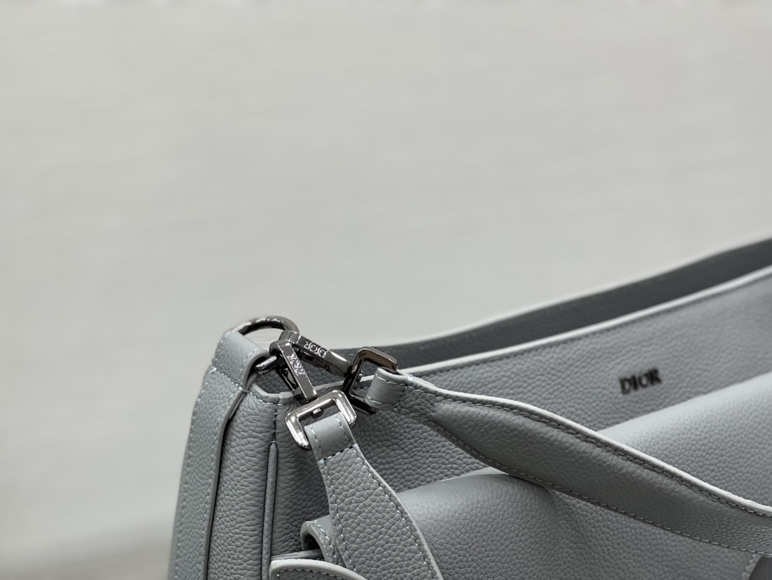 [Top] Christian Dior Men's Gray Grain Leather Handbag - 40×29.5×14.5cm