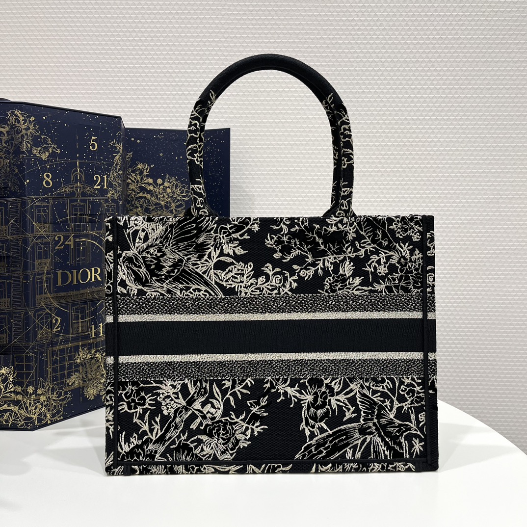 [TOP] Christian Dior Golden Silk Black Magpie Medium Tote Bags - 36*18*28cm - Black